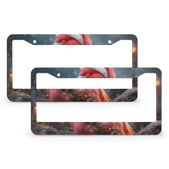 License Plate Frames Fancy Flamingo Ready For Christmas Auto Decorative Frames Cars Protector Cover Holder 2 PCS Christmas Hat Flamingo Xmas Metal License Plate Cover for Girl Women Men Vehicles