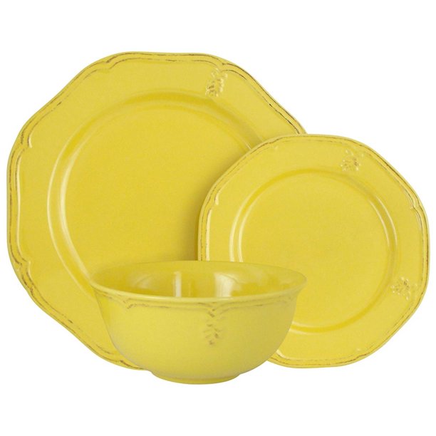 Melange Stoneware 18Piece Dinnerware Set (Antique Sunflower) Service for 6 Microwave