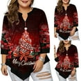 thumbnail image 4 of Women's Plus Size Floral Pleated Tops V Neck Christmas Button Tunic Blouse, 4 of 4