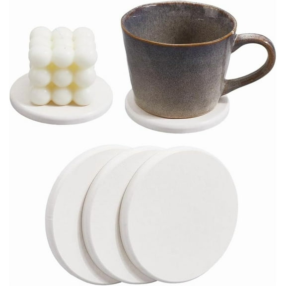 3Pcs Water Absorbent Diatomite Coasters Round Diatomaceous Earth Tray 3.9" White Quick Dry Stone Soap Dish Holder Toothbrush Bath Stone Mat for Kitchen Counter Cups Drinks Bottles Plants