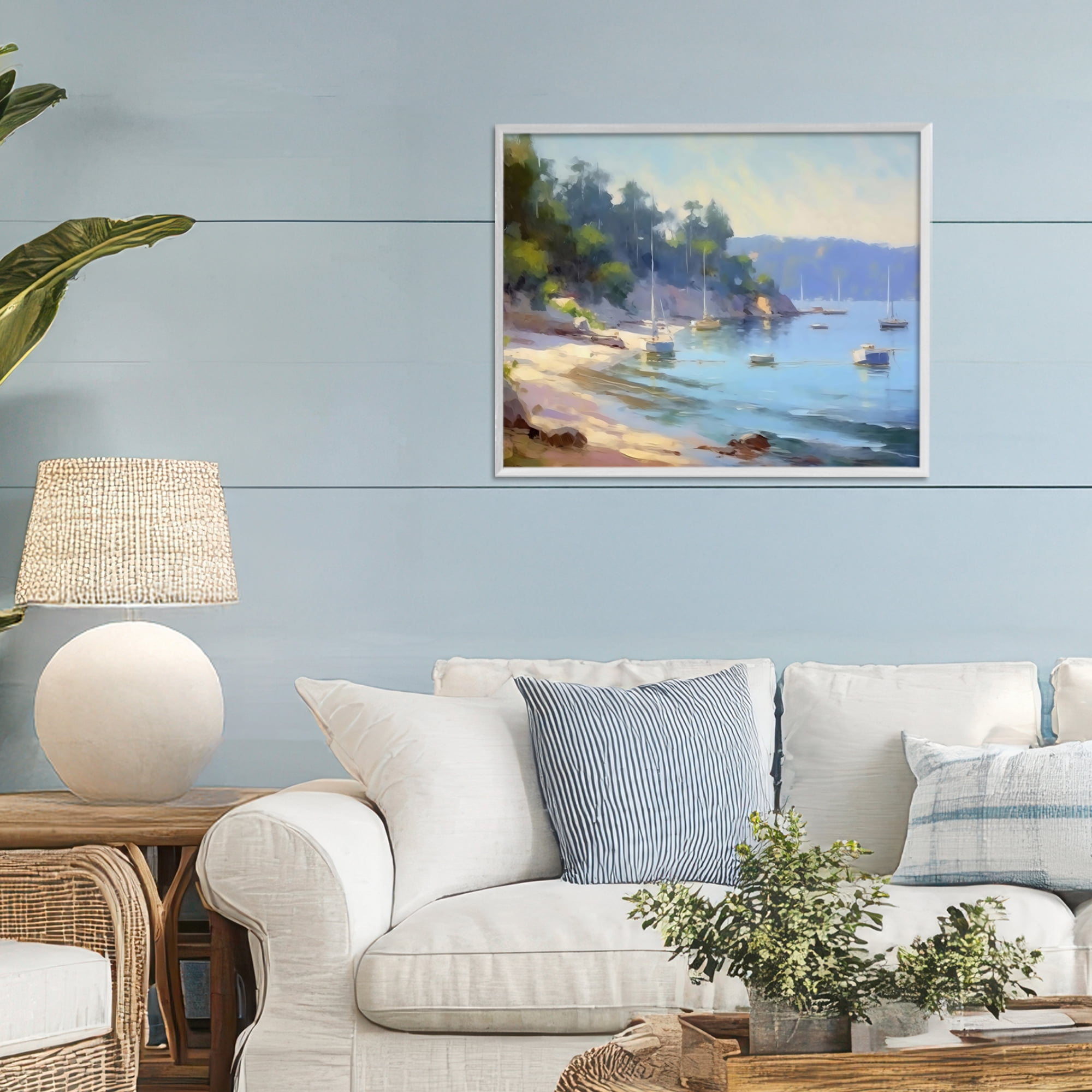 Stupell Industries Near The Shore Summer Sailing White Framed Giclee Art, design by Creative Studio