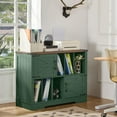 thumbnail image 6 of LELELINKY Record Player Stand, Mid Century Turntable Table with Record Storage, Vinyl Record Storage Cabinet, Green, 6 of 7