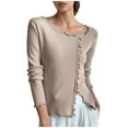 thumbnail image 3 of Feancey Ruffle Blouses for Women Soft Knitted Long Sleeve Sweater Tops Dressy Casual Split Hem Shirts Fall Trendy Going Out Tees Coffee Free Size, 3 of 6