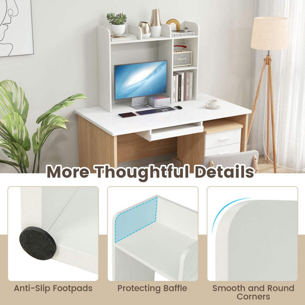 Demi Bonn 3-Tier Multipurpose Desk Bookshelf with 4 Shelves, Freestanding Display Shelf, White