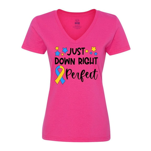 Inktastic Just Down RIght Perfect Down Syndrome Awareness Ribbon Women's V-Neck T-Shirt