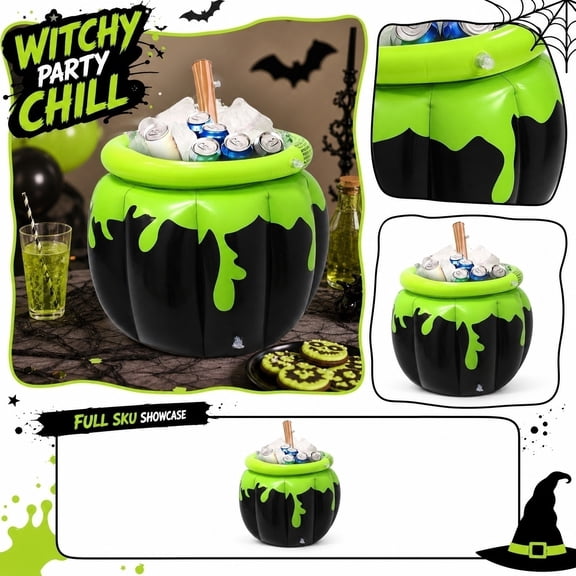 Halloween Decorations, Halloween Witch Cauldron Inflatable Cooler for Parties, Large Cauldron Halloween Decor Ice Bucket Beverage Tub, 24X26 Inch Witch Halloween Decorations