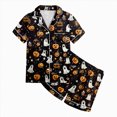 thumbnail image 4 of TOWED22 Girls Halloween Satin Pajamas Set Short Sleeve Sleepwear Button Down Loungewear 2 Piece Pjs Shorts Set for 2-13 Years(Black,2-3 Y), 4 of 4