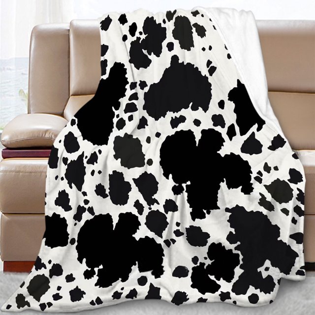 Teissuly Clearance Cow Blanket, Wool Cow Print Blanket, Kids Adult Soft Cowhide Decor Sofa Bed Cute Cow Gift Christmas 100x130CM(White, ) Teissuly WER202308175602