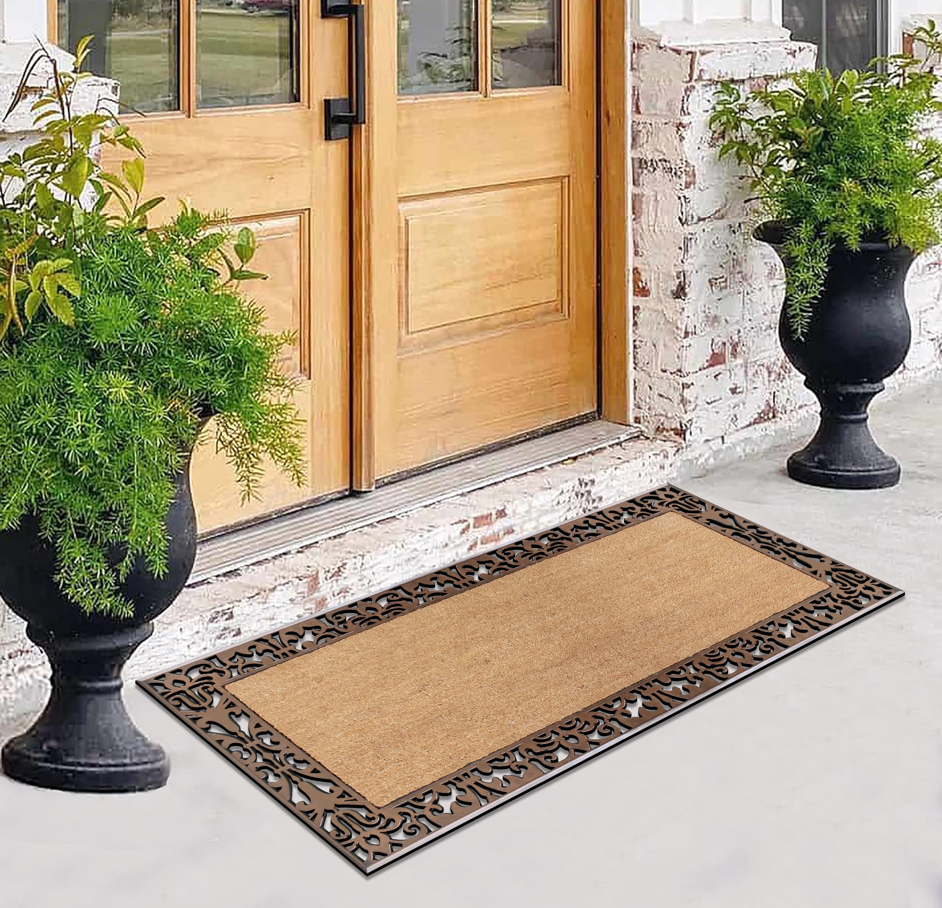 A1HC First Impression Rubber and Coir Door Mat, 30" X 60", Bronze/Beige, Heavy Duty, Extra Large Size Doormat Outdoor Entrance