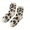 thumbnail image 2 of BRGZLK Women Socks Mid Tube Socks Leopard Print Half Side Plush Socks Coral Fleece Thickened Warm Fashion Casal Sleep Socks White One Size, 2 of 4
