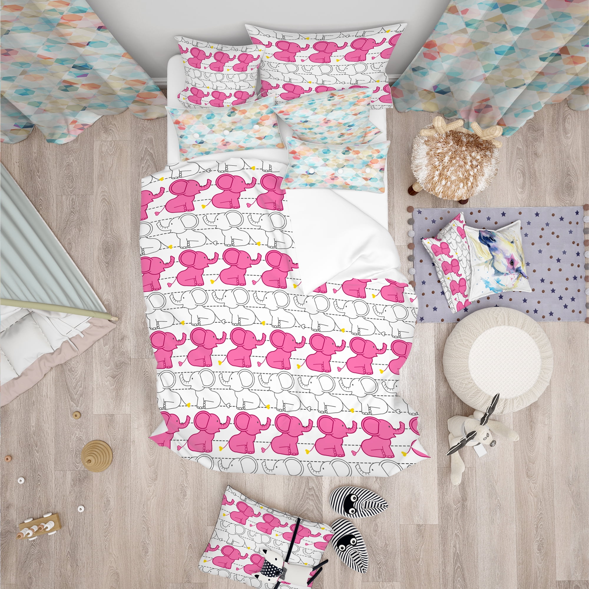 Designart 'Elephant Pattern' Tropical kids Duvet Cover Set