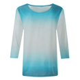 thumbnail image 4 of USSUMA Summer Tops for Women Trendy Soft Cute 3/4 Sleeve Dressy Shirts Blouses Crewneck Women's Tops Summer 2022 Ombre Color Block Casual Tshirts Tunic Plus, 4 of 5