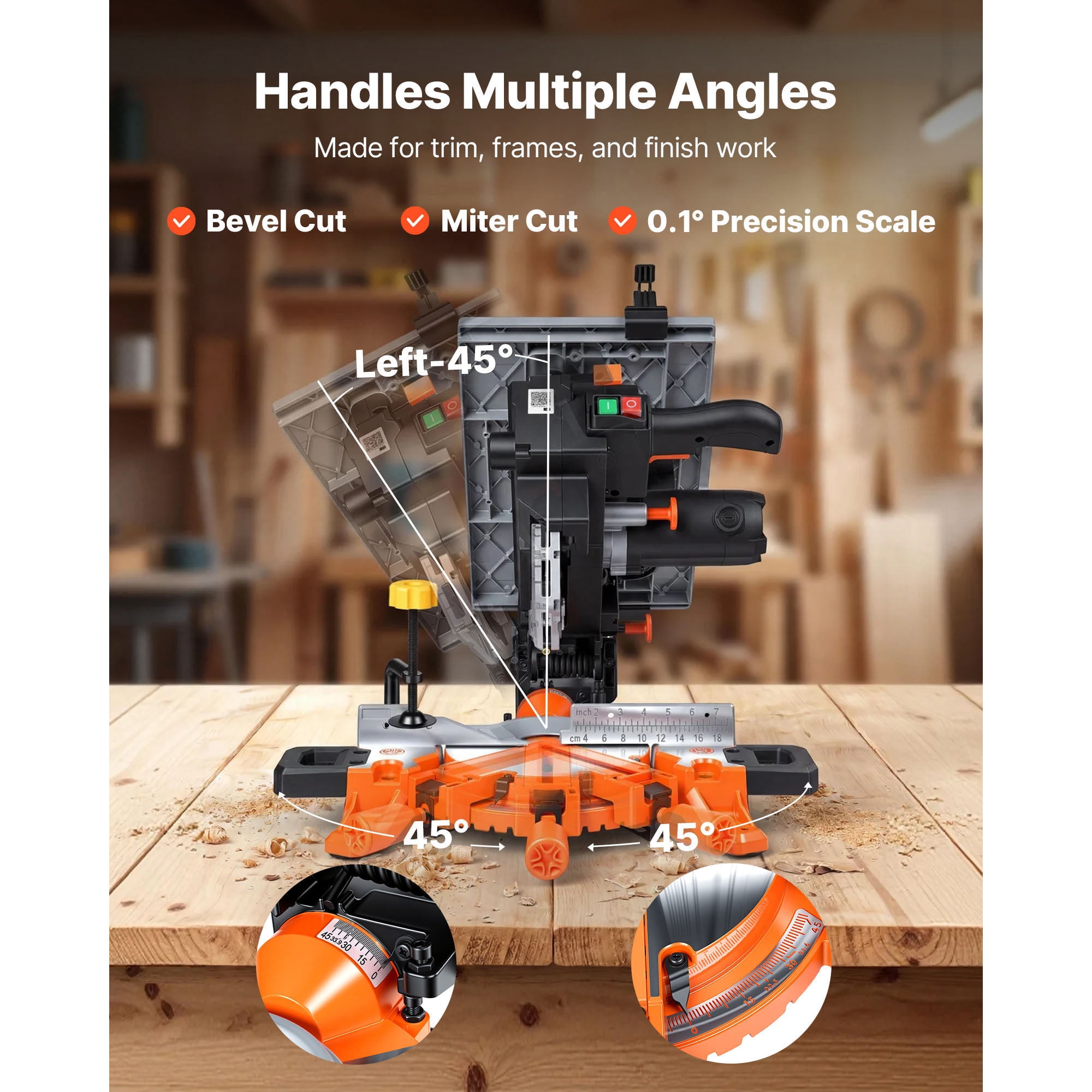 KFFKFF Compound Miter Saw, 8-1/4 inch Blade, Dual-Function Miter/Table Saw, Featuring Laser Alignment, Adjustable Cutting Angles, 4800 RPM Speed, Equipped with Splash Guard, Suitable for Wood, Metal