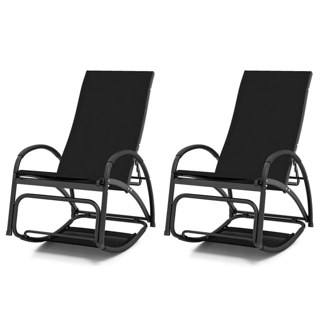 Costway Lot de 2 Chaises Berçantes d'Extérieur 2-en-1 avec Dossier Réglable à 4 Positions, Accoudoirs Courbés