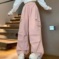 thumbnail image 2 of UJNDER Girl's Loose Fit Wide Leg Trousers for Comfortable Outdoor Play Cargo Sweatpants,Pink,6-7 Years, 2 of 7