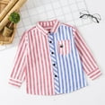 thumbnail image 2 of zbxnLI Little Boys Button down Shirts Striped Dress Shirt Long Sleeve Collared Tops for Toddler Boys, 2 of 3