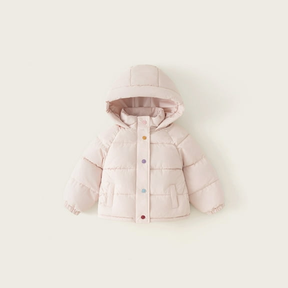 NAISIBABY Girls Puffer Jacket, Button Up Thicken Warm Fashion Hooded Windproof Quilted Coat with Pockets Pink 6T
