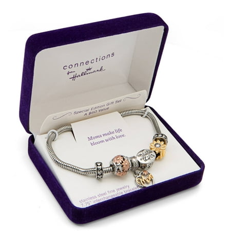 Connections from Hallmark Stainless Steel Tri-Color Mom Charm Bracelet, 7.75