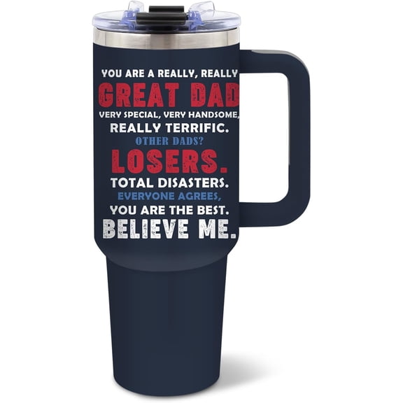 Gifts for Dad, Tumbler for Men, Father's Day, Birthday Gifts for Dad from Daughter, Son, Funny Best Dad Ever Gift, 40 Oz Tumbler with Handle