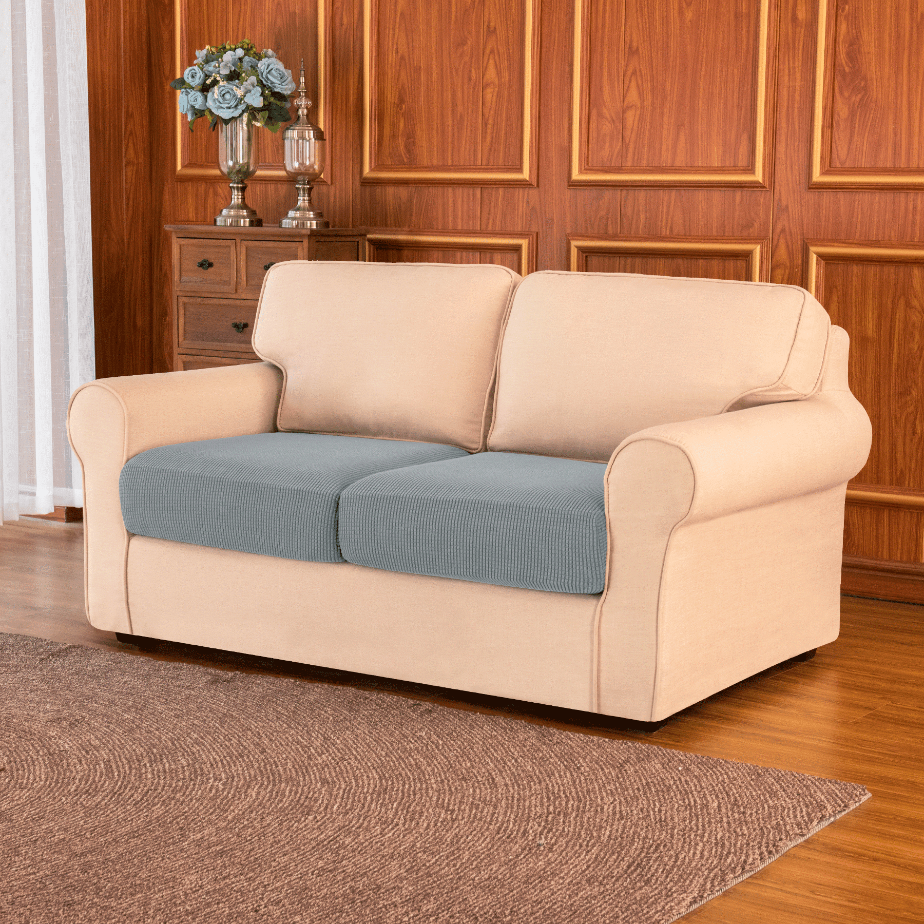 Subrtex Cushion Covers Separate Seat Stretch Textured Grid (2PCS, Light Gray)