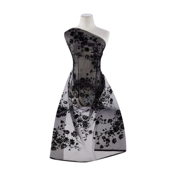 Zelouf Double Border Flock With Mixed Glitter On Tulle  , Sewing, DIY, Crafts Fabric by the Yard, Black/blk, 3 Yard