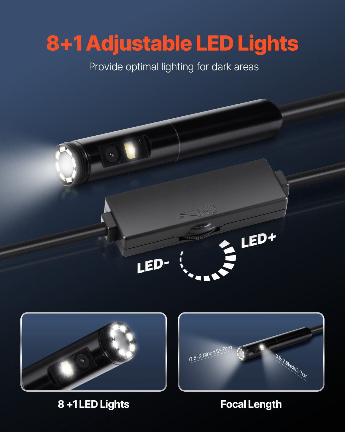 Flexible 10FT Dual Lens Borescope Camera for Android iOS - Endoscope with LED Light for Inspection