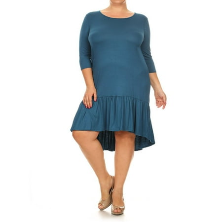 Solid Rayon Jersey Dress (MOA COLLECTION Women's Plus Size Casual Solid Basic Comfy 3/4 Sleeve Loose Fit Jersey Knit Midi)