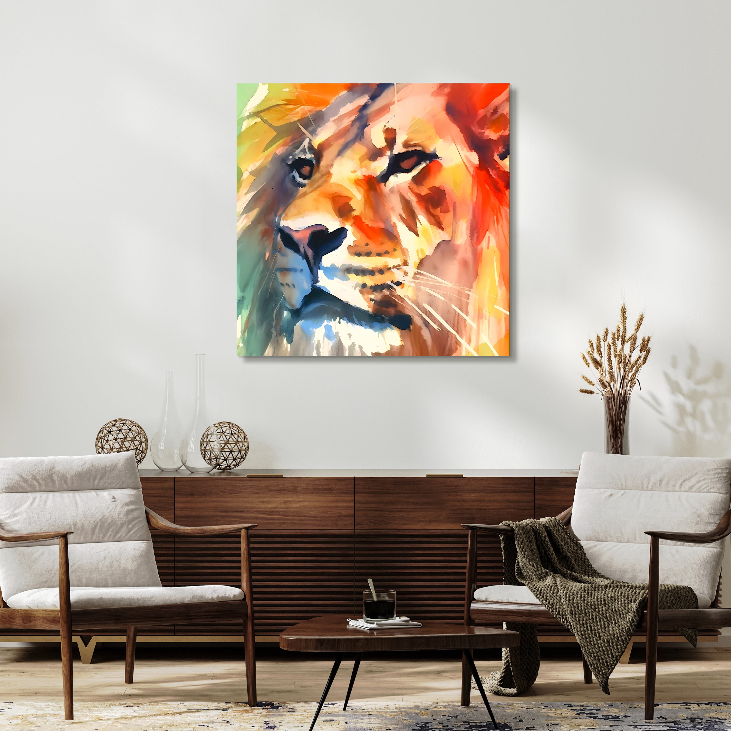 "Regal Strength I & II" Lion&Tiger Frameless Free Floating Reverse Printed Tempered Glass Wall Art