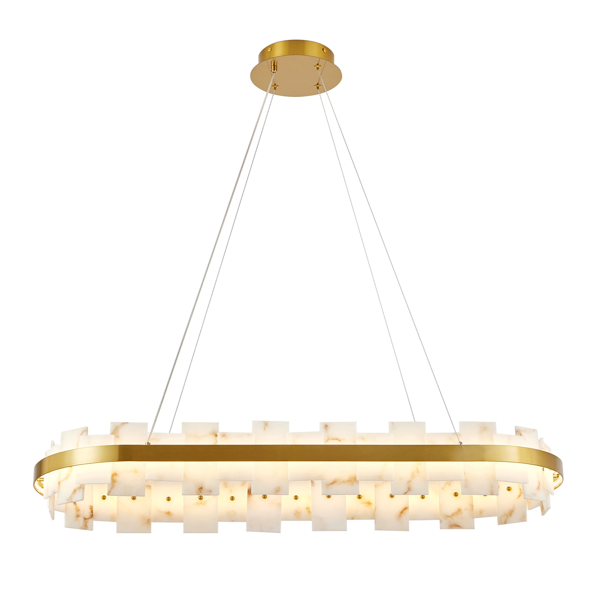 Leumius Alabaster Rectangle Chandelier, Natural Spanish Stone Texture Chandeliers, 46.8" Adjustable Alabaster Chandelier Over Table for Dining Room, Bedroom, Kitchen Island