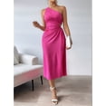 thumbnail image 5 of Women Summer One Shoulder Long Dress Slim Sleeveless Bodycon Party Cocktail Maxi Dresses Rose Red S, 5 of 9