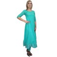 thumbnail image 2 of Bimba Women's Classy Long Designer Flared Aqua Anarkali Mirror Work Kurta-8, 2 of 5