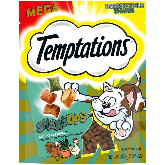 TEMPTATIONS ShakeUps Crunchy and Soft Cat Treats, Clucky Carnival Flavor [Multiple Sizes]