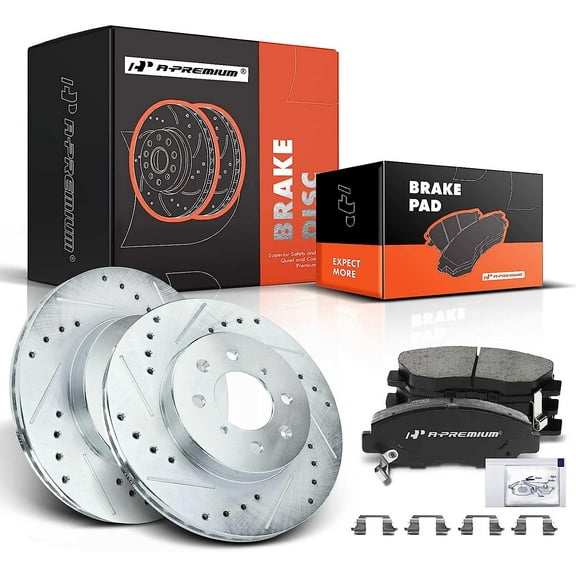 A-Premium 10.31 inch (262mm) Front Drilled and Slotted Disc Brake Rotors   Ceramic Pads Kit Compatible with Select Honda and Acura Models - Civic 1996-2005, Insight 2010-2014, EL 1997-2005 6-PC Set