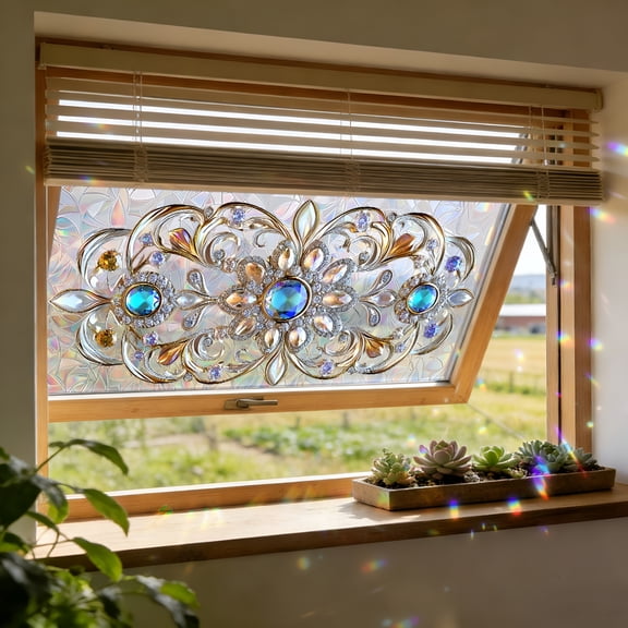 SELIVO Window Privacy Film,Stained Glass Decorative Static Cling,Removable Sun Blocking Vinyl Covering,Frosting Window Film for Home Kitchen Living Room,17.7"X39.4"