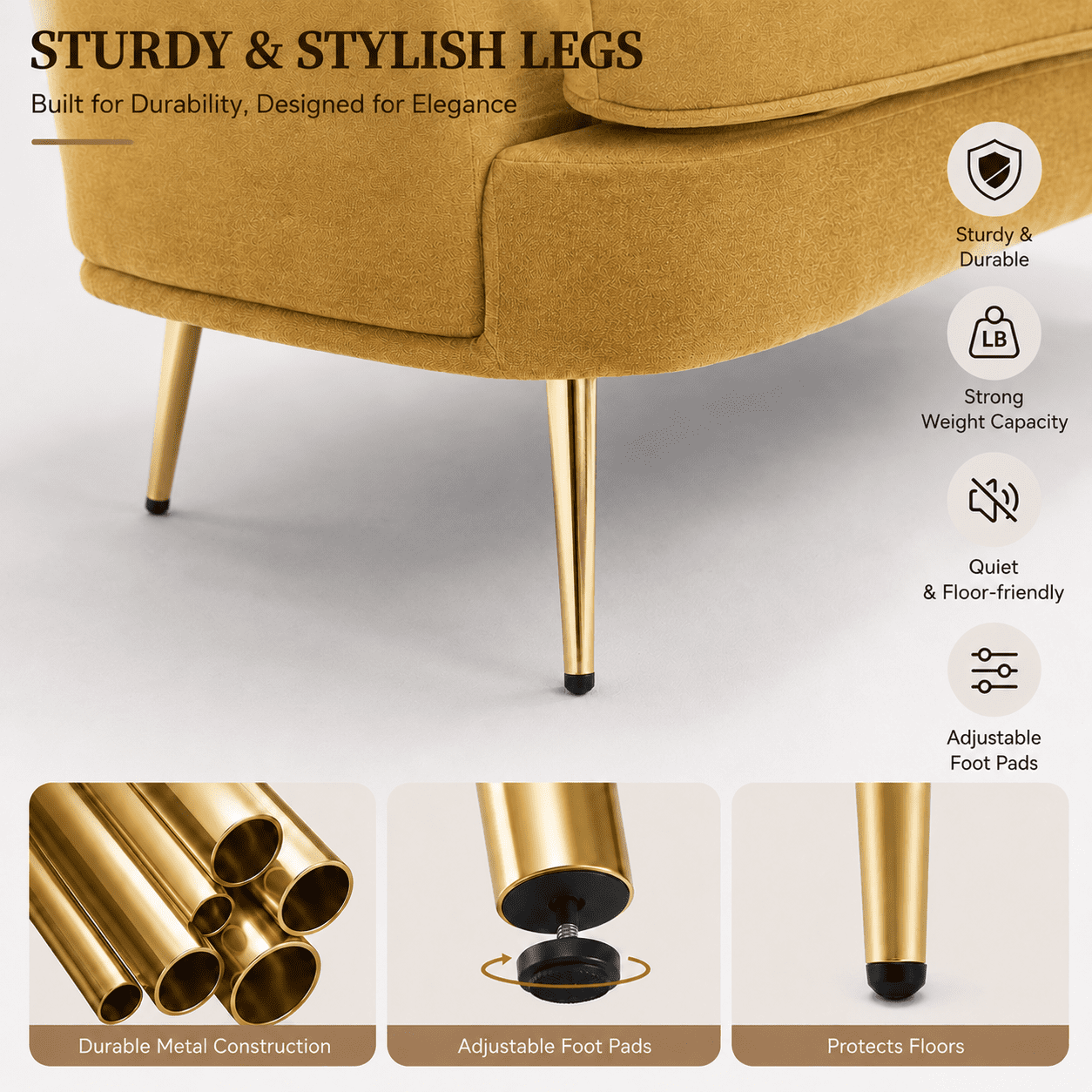 MOONMISS Chenille 2-Seater Loveseat with Gold Legs,Scallop-Tufted Curved-Back Sofa for the Living Room or Bedroom,Yellow