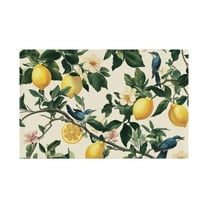 AMHNF Lemon and Bird Print Linen Table Mats Set of 4 12x18 inch for Home Kitchen Table Decor