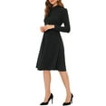thumbnail image 4 of INSPIRE CHIC Women's Wear to Work Tie Neck Knit Long Sleeve Midi Dress L Black, 4 of 5