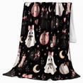 thumbnail image 2 of Whimsical Halloween Ghost Pumpkin Cat Print, Festive Pet Portrait Pattern, Warm Flannel Blanket for Living Room and Bedroom, Cat Lovers Halloween Gift, Pet Lover Home Decor, 2 of 9