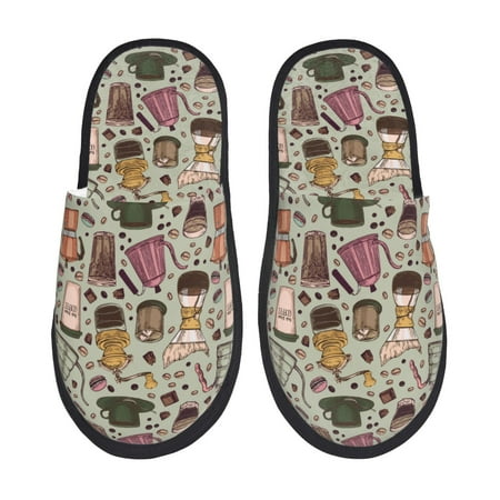 Balery Coffee pots cup Slient Indoor Furry Fleece Comfort House Shoes Soft Non-Slip Home Shoes Cotton slippers House Slippers-- Large