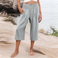 thumbnail image 4 of Bloomae Womens Cropped Pants Wide Leg High Smoked Waisted Palazzo Pants Summer Flowy Beach Lounge Casual Cropped Trousers with Pockets Gray S, 4 of 8