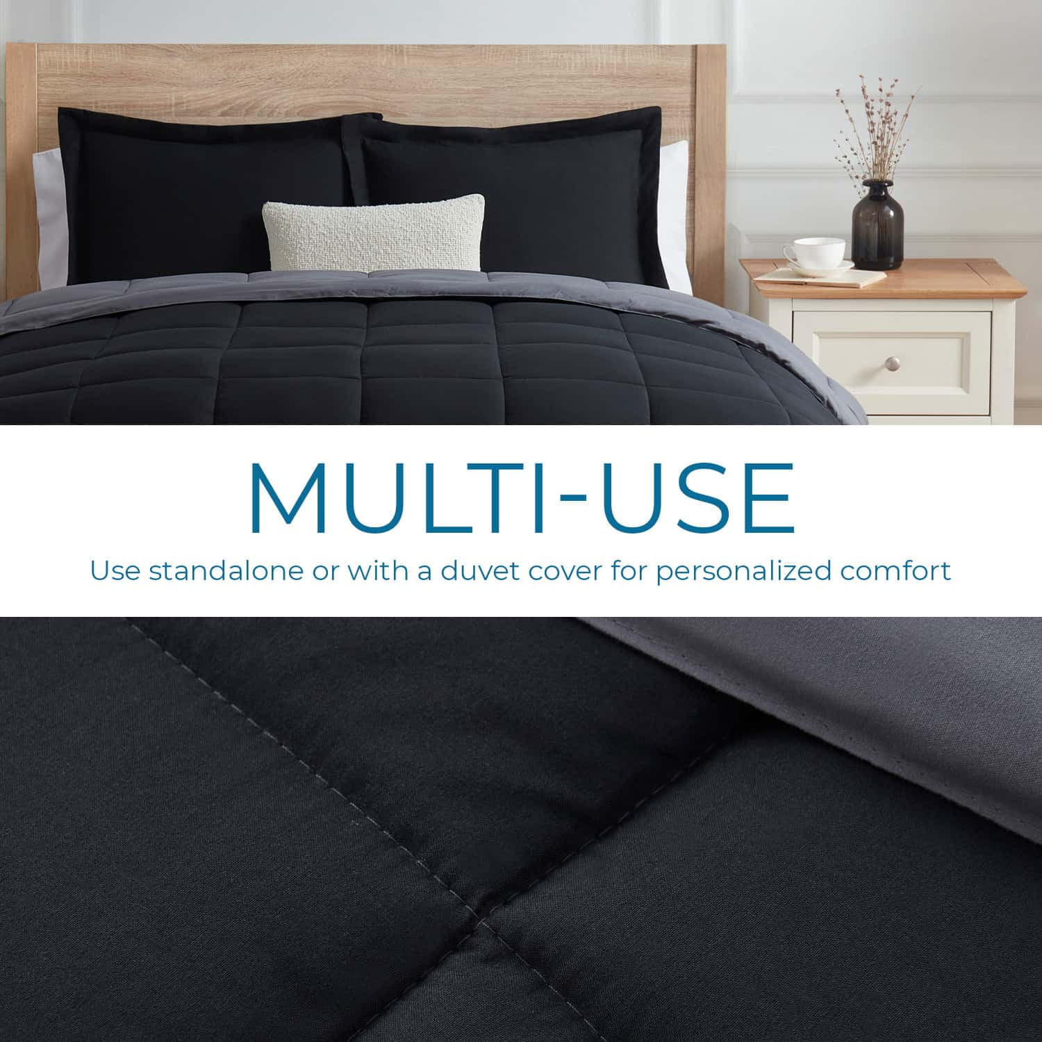 LammaLoe Twin Comforter, Quilted Down Alternative Comforter, All Season Duvet Insert Black/Gray