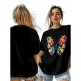 thumbnail image 7 of Women's T-Shirt Colorful Butterfly Cartoon Short Sleeve Casual Tee Classic Crew Neck T Shirt for Women Black, L, 7 of 7