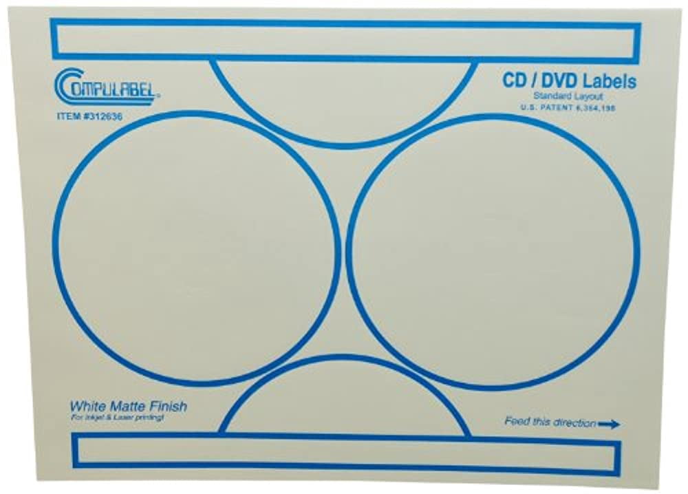 Compulabel White CD/DVD Labels for Laser and Inkjet Printers, 4 9/16 ...