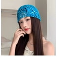 thumbnail image 3 of TAZAG Retro Elegant Sequin Flower Knitted Head Hat Women's Thin Breathable Hollow Knitted Head Hat, 3 of 3