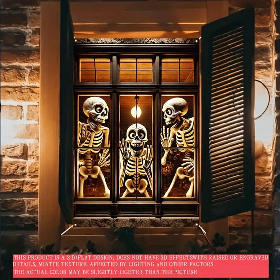1pc 2D flat bannersFunny skull door and window banner, polyester reusable, Halloween decoration, holiday party door and window decoration, for indoor and outdoor parties