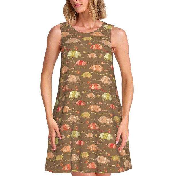 Balery Armadillo Floral 1 Vestidos de verano para mujer con estampado: vestido holgado sin mangas, vestido playero informal y cómodo para días calurosos.