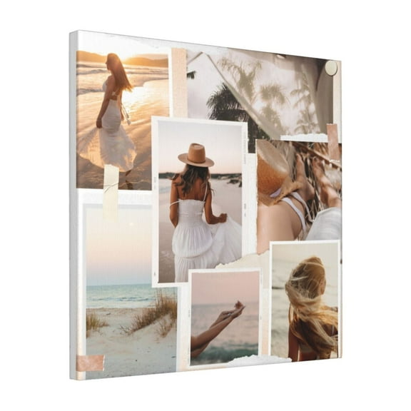 Custom Canvas Prints Beige Aesthetic Personalized Photo Image Collage DIY Framed Kit Wall Art Picture Room Decor 18x18 inch