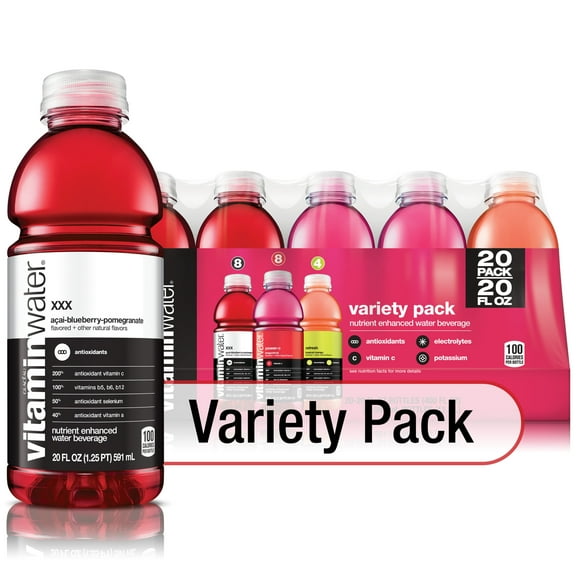 vitaminwater variety pack nutrient enhanced water w/ vitamins, 20 fl oz, 20 Pack,