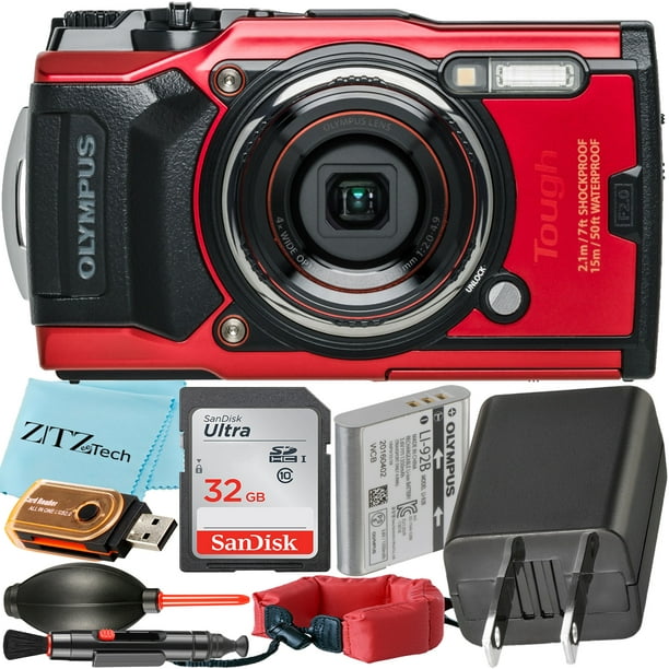 Olympus Tough TG6 Digital Camera (Red) + SanDisk 32GB Memory Card