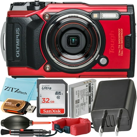 Olympus Tough TG-6 Digital Camera (Red) + SanDisk 32GB Memory Card + Card Reader + ZeeTech Accessory Bundle (Starter Kit)